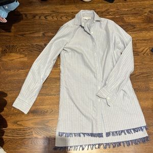 Ann Mashburn Blue Stripe Tunic Top Fringe Hem